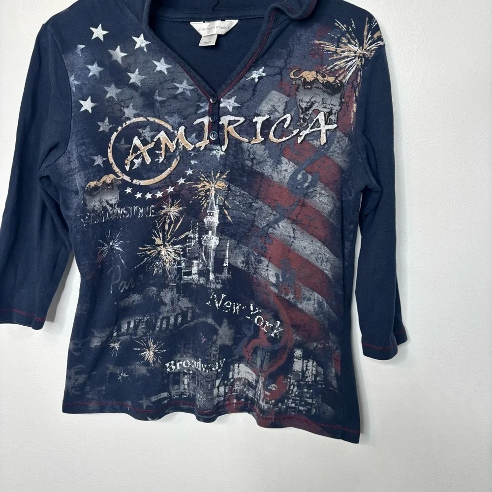 Christopher & Banks Y2K Americana Hooded Henley Top S - Picture 3 of 9
